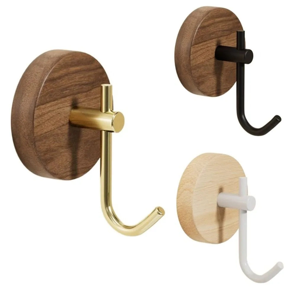 Simple No Drilling Walnut Hanging Hanger Robe Hook Key Holder Adhesive Wall Hooks Coat Storage Rack Practical Wood Hook Bathroom