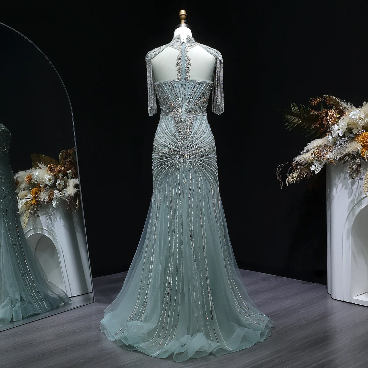 Sharon Said Arabisches Rosa Sweetheart Langes Meerjungfrauen-Abendkleid mit Cape-Quaste für Damen Hochzeitsfeier-Kleider SS190 Maßanfertigung – Detail 32