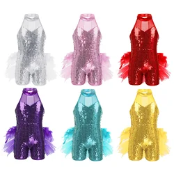 Vestito da Tutu di danza classica con paillettes per ragazze per bambini body Jazz costumi da spettacolo di strada latina tuta da ginnastica per ginnastica atletica
