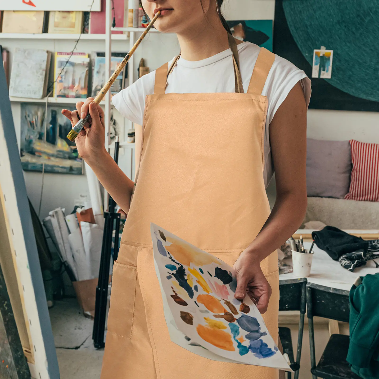 H-Shaped Adjustable Artist Apron for Pottery Painting Sculpture DIY – Stain-Resistant with Split Leg & Pockets