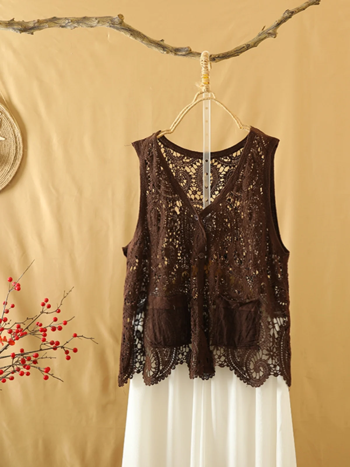 Atasan Rajut Vintage Wanita Ukuran Plus, Model Berongga, Slimming V-Neck, Cardigan Serbaguna, Tipis untuk Musim Panas, Kasual, Longgar