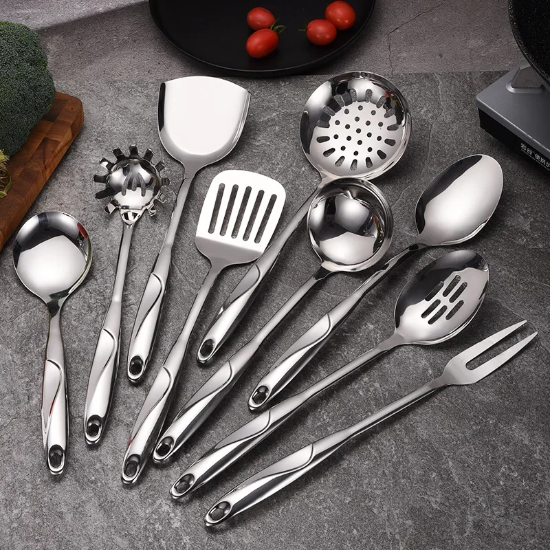 Non-Magnetic S-Shaped Stainless Steel Handle Kitchen Utensils Set Six Pieces Hollow Handle Wok Spatula Mermaid Porridge Spoon