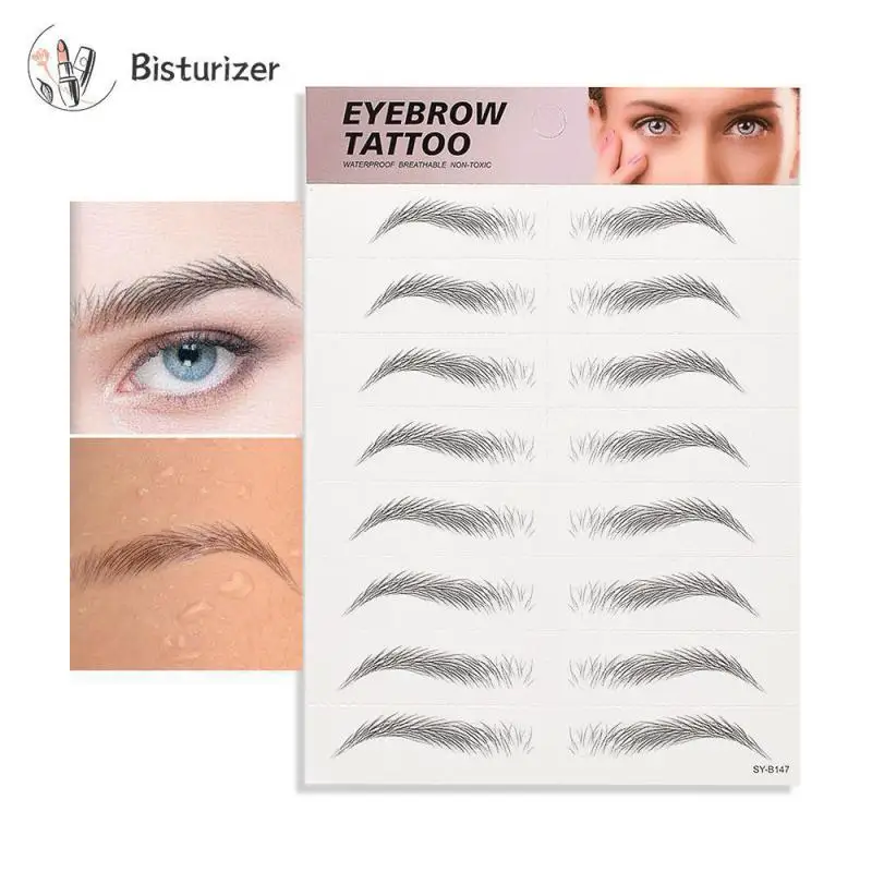 Double 6D Bionic Eyebrow Tattoo Sticker Hair Like Fake Eyebrow Waterproof Lasting Black Brown Eyebrow Sticker Cosmetics