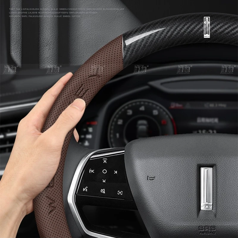 37-38cm Luxury Steering Wheel Cover Sport Non-slip Sweat-absorbing Nappa Leather Perfect Fit For WEY 03 05 07 80 G9 V9X