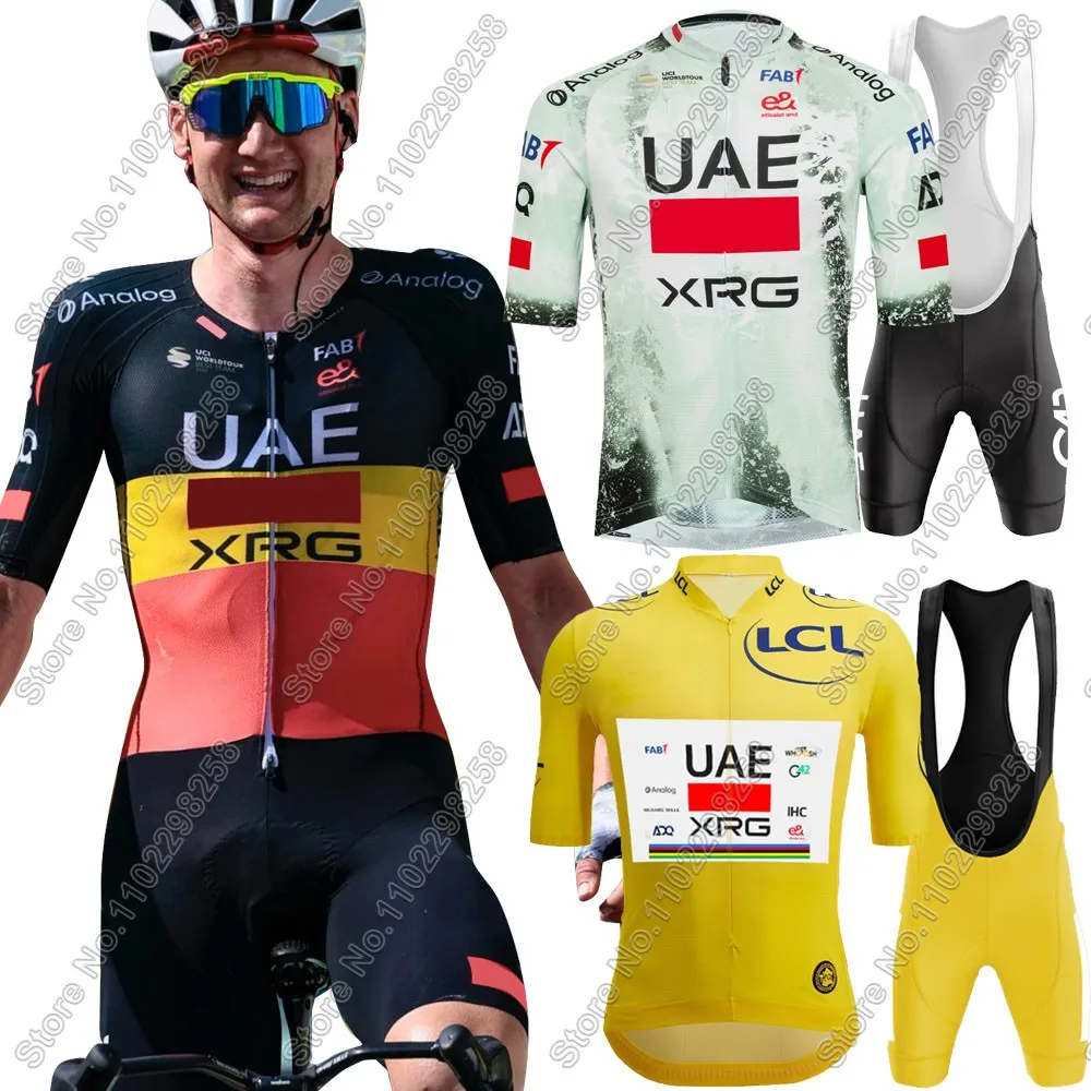 

UAE Team 2025 Cycling Jersey Set Men France Tour Bicycle Belgium Yellow Clothing Road Bike Shirts Suit Bicycle Bib Shorts MTB