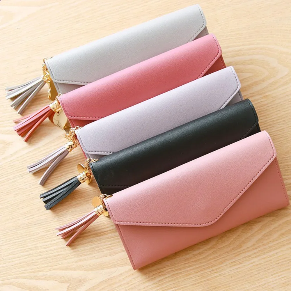 Fashion Women Simple Zipper Purses Black White Gray Red Long Section Clutch Wallet Soft PU Leather Credit Card Holder Money Bag