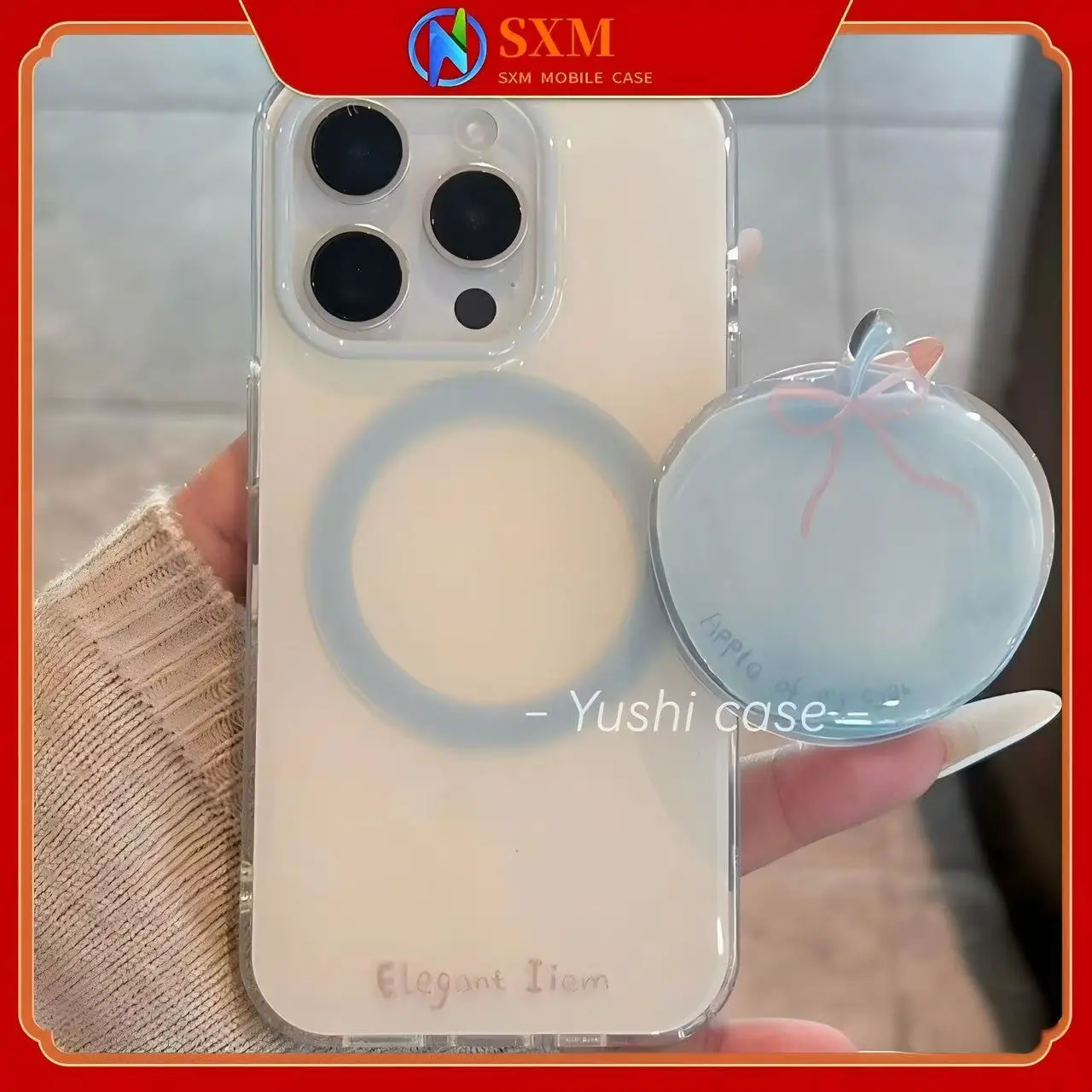 

Suitable for Apple mobile phone magnetic blue apple bracket ins wind phone case
