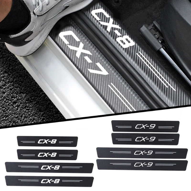 4PCS Car Door Sill Protector Stickers Interior for Mazda CX5 CX7 CX-3 CX8 CX9 Logo CX30 Atenza Axela Scratchproof Tape Decals