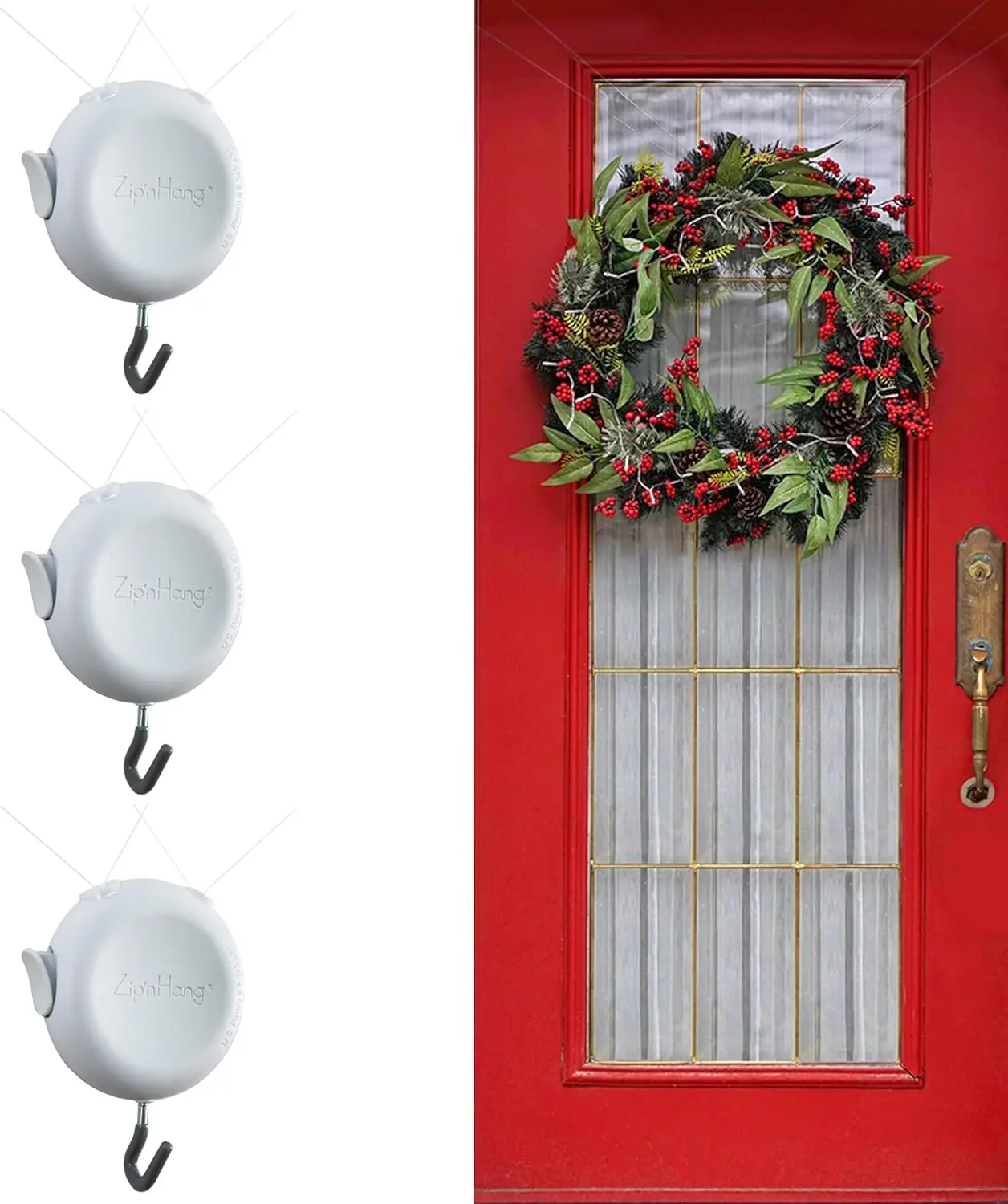 

Adjustable No-Damage Wreath Hanger for Front Door, Easy to Use Without Nails or Tape