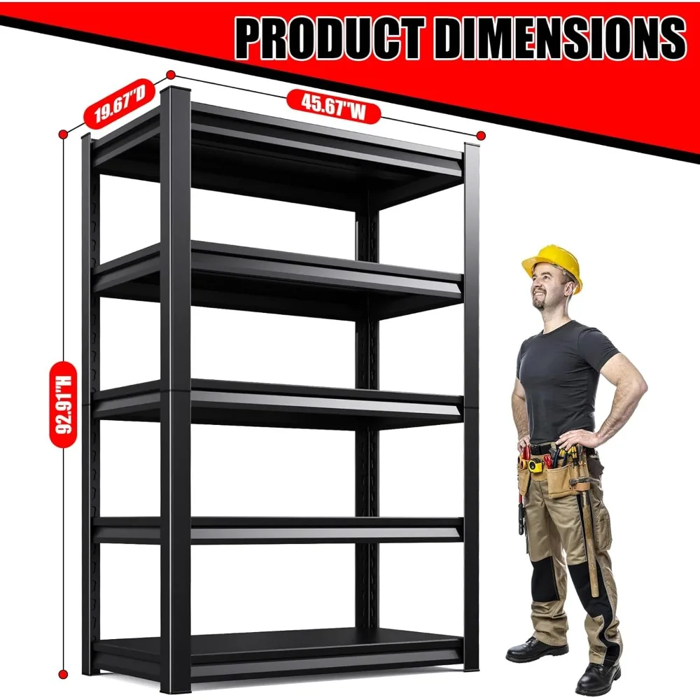 5段メタルガレージ棚、ヘビーデューティ棚3500ポンド耐荷重調整可能ガレージ棚、ユーティリティラック大型工業用棚