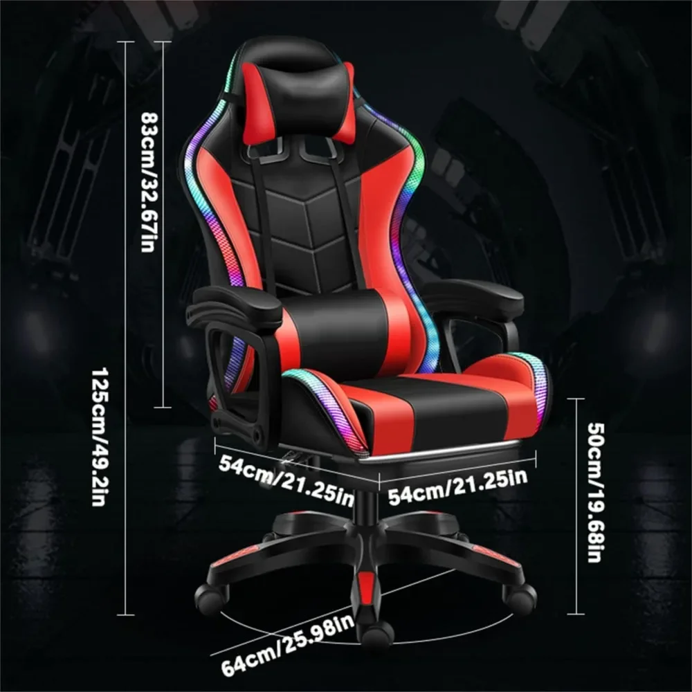 RGB Gaming Chair with Massage and Footrest Large  with Speakers and LED Light Effect, 90°-135° Adjustable Reclining Gamer Chair