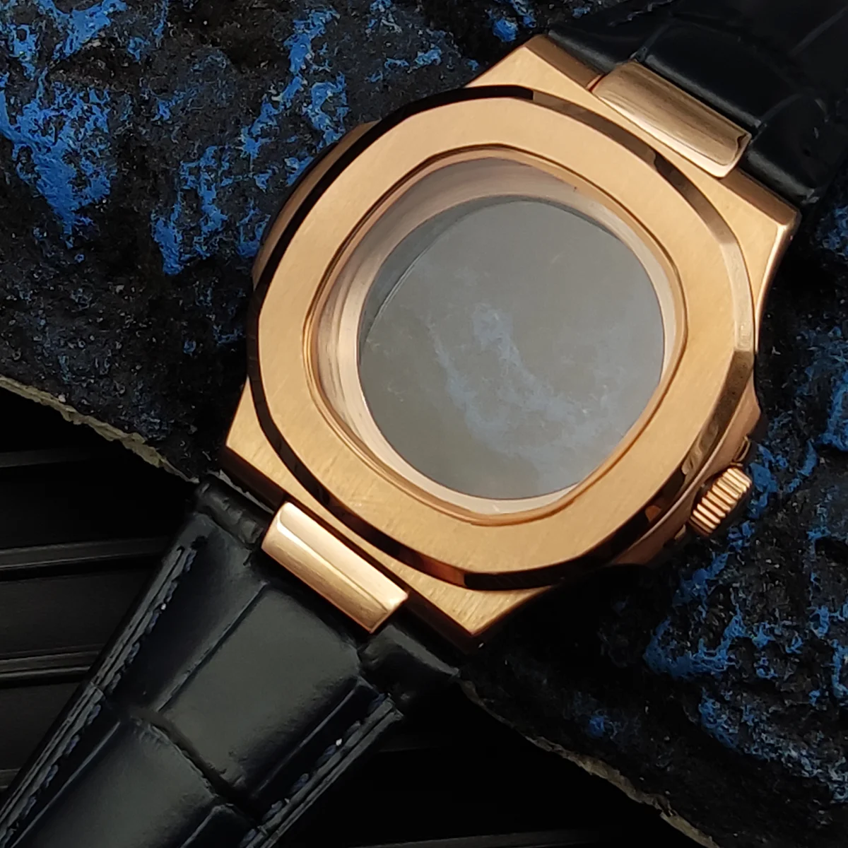 Hot Sale 40mm NH35 Brushed Bronze Mens Watch Case Leather Strap, Sapphire Crystal Exhibition Back Fit NH35 NH36, Screw Crown DIY