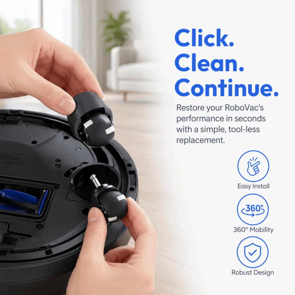 Portable ABS Robot Vacuum Wheel Swivel Stable ABS Swivel Caster Assembly Black Smooth Vacuum Caster Wheel Daily Cleaning
