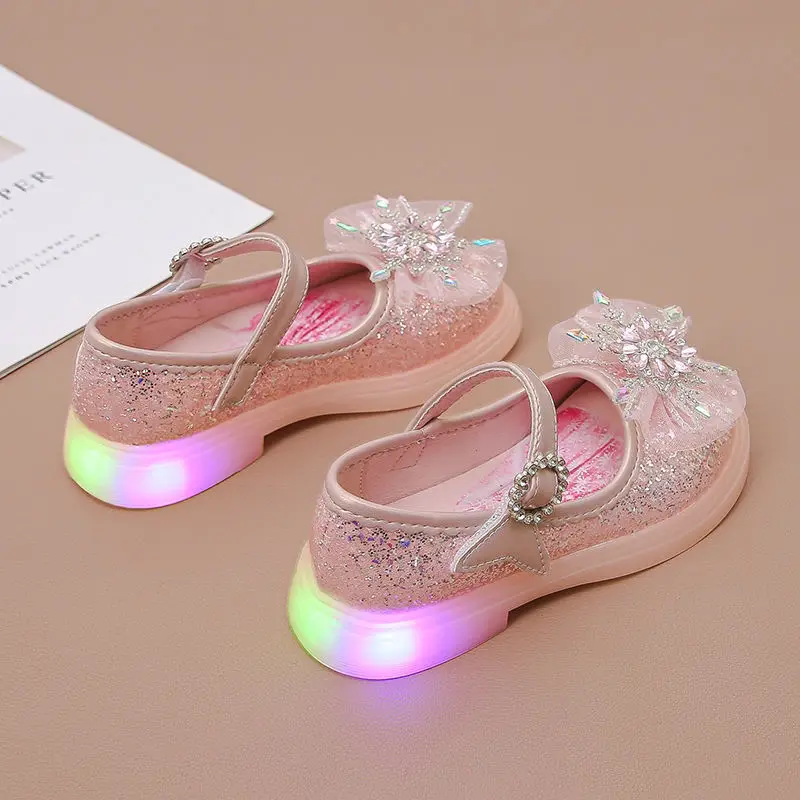 

Disney Children High Heel Princess Elsa Party LED Light Shoes Summer Girls Sandals Baby Girls Crystal Blue Pink Shoes 23-34