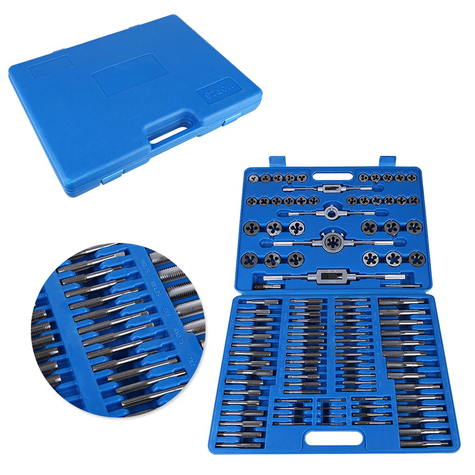 110pcs/set M2‑M18 Screw Nut Thread Taps Dies With Wrench Handle Heavy Duty Hand Tool Kit