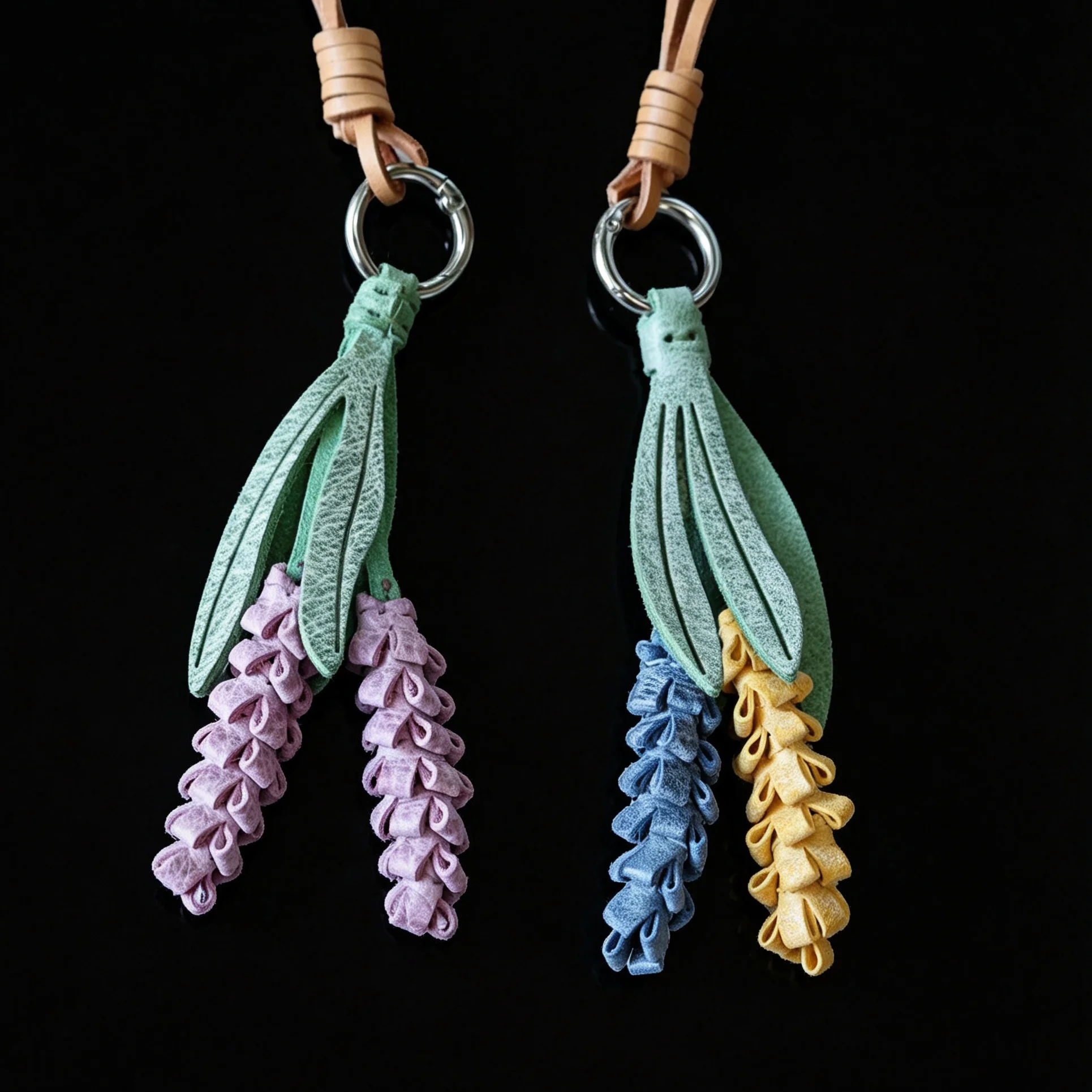 New Purple Lavender Cow Leather Bag Charm Car Keychain Waiting For Love Eternal Romance Bag Pendant Small Gift Decoration
