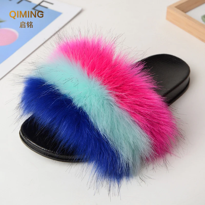 Letnie kapcie ze sztucznego futra Fuzzy Fur Slides For Women Fluffy Sandals Indoor Outdoor Ladies Shoes Woman Slipper Furry Flip Flops