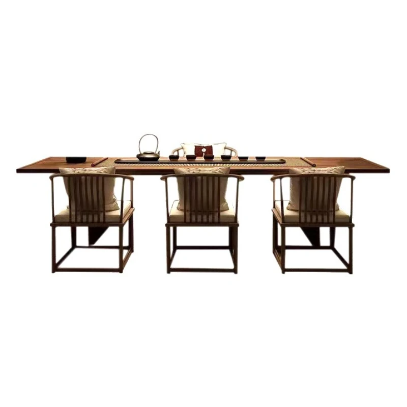 

North American black walnut tea table and chair combination office solid wood zen ash wood new Chinese famous tea room table