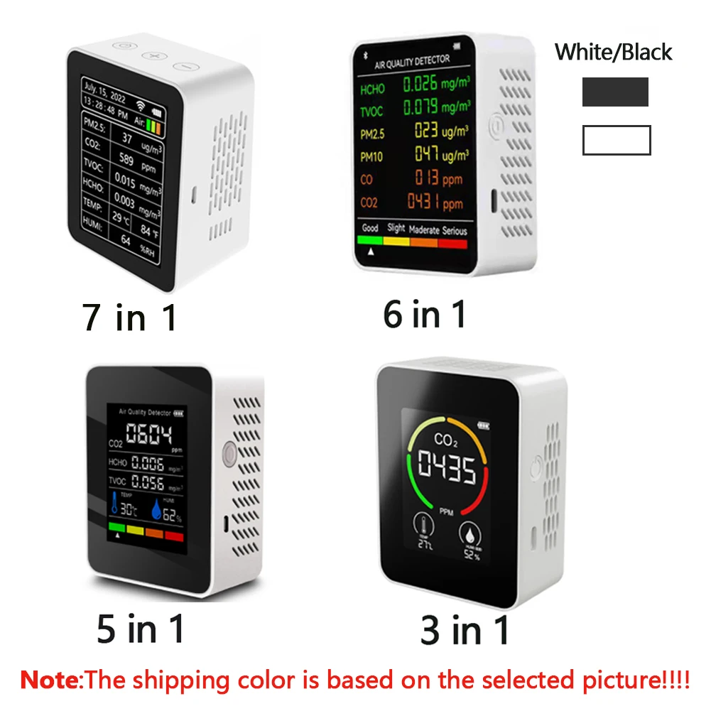 6 In 1 PM2.5 PM10 HCHO TVOC CO CO2 Multifunctional Air Quality Monitor Portable CO2 Detector Carbon Dioxide TVOC HCHO Detector