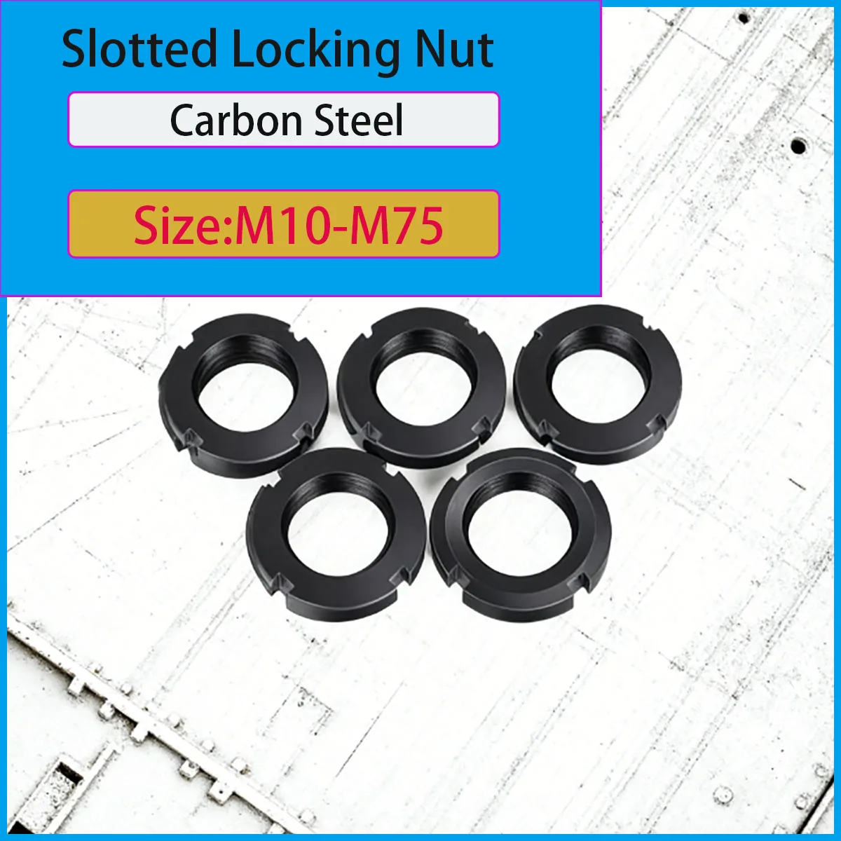 Carbon Steel Blackened Slotted Locking Nut - M10-M75 Anti-Retreat Round Nut for Machinery/Electronics Hardware Fastener