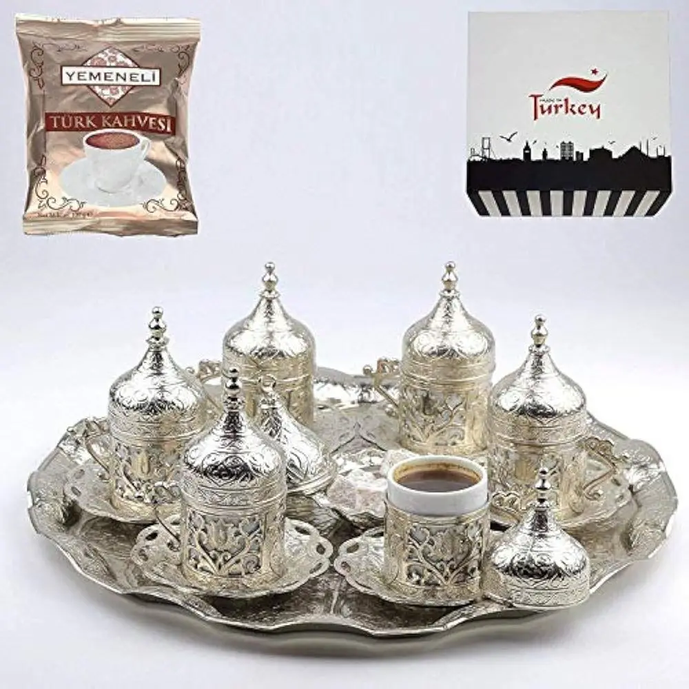 

SET of 6 Ottoman Turkish Greek Arabic Serving Cup Saucer Set SILVER