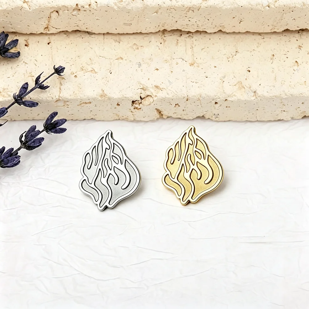 Stylish Flame Shape Brooch Pin for Women Men Stainless Steel My Fire Symbol Lapel Pin Vintage Spiritual Amulet Badge Jewelry