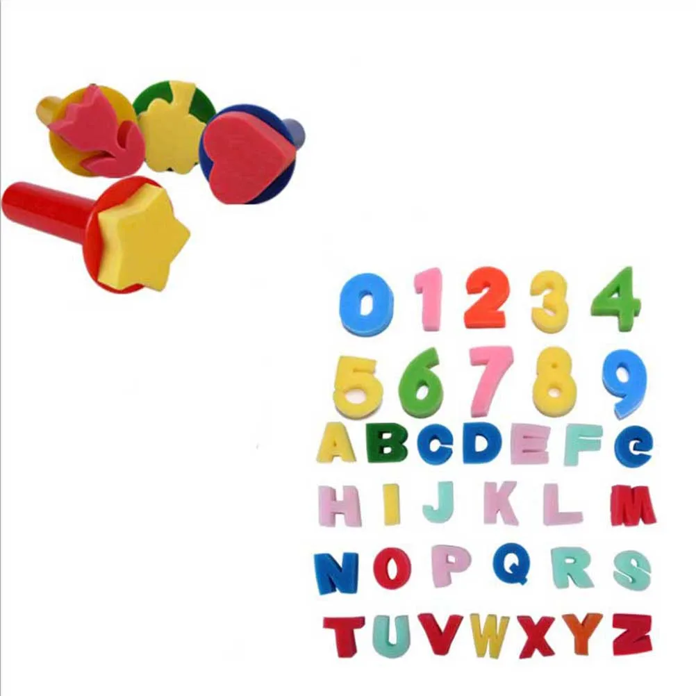 49 قطعة من فرشاة الرسم الفنية للأطفال ذاتية الصنع مجموعة طوابع إسفنجية آمنة من رغوة بلاستيكية تصميم محمول لأداة الرسم على الجدران الإبداعية