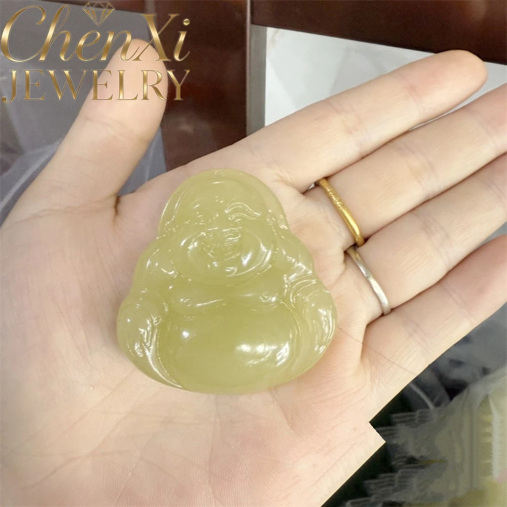 Natural Hetian Nephrite Maitreya Buddha Pendant Charm Blessing Fortune Gem Best Accessory Jewelry Perfect Holiday Gift Exquisite