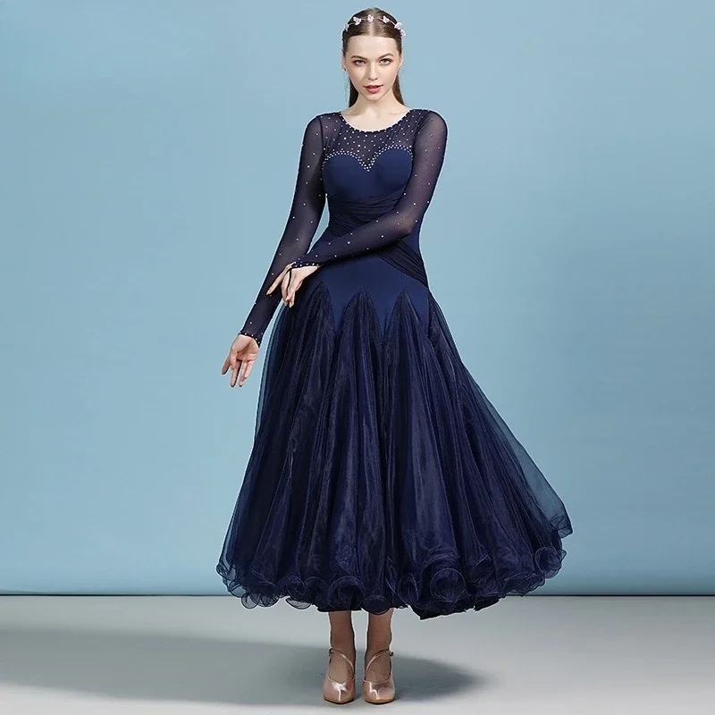 무대 의상 성인 현대 무용 드레스 다이아몬드 장식 공연 의상 볼룸 댄스 의상 드레스 공연 스윙 드레스
