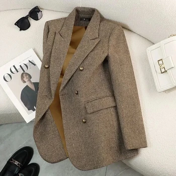 Suit Jacket Women Autumn Winter Word Pattern Blazer Coat Female Temperament Cool Design