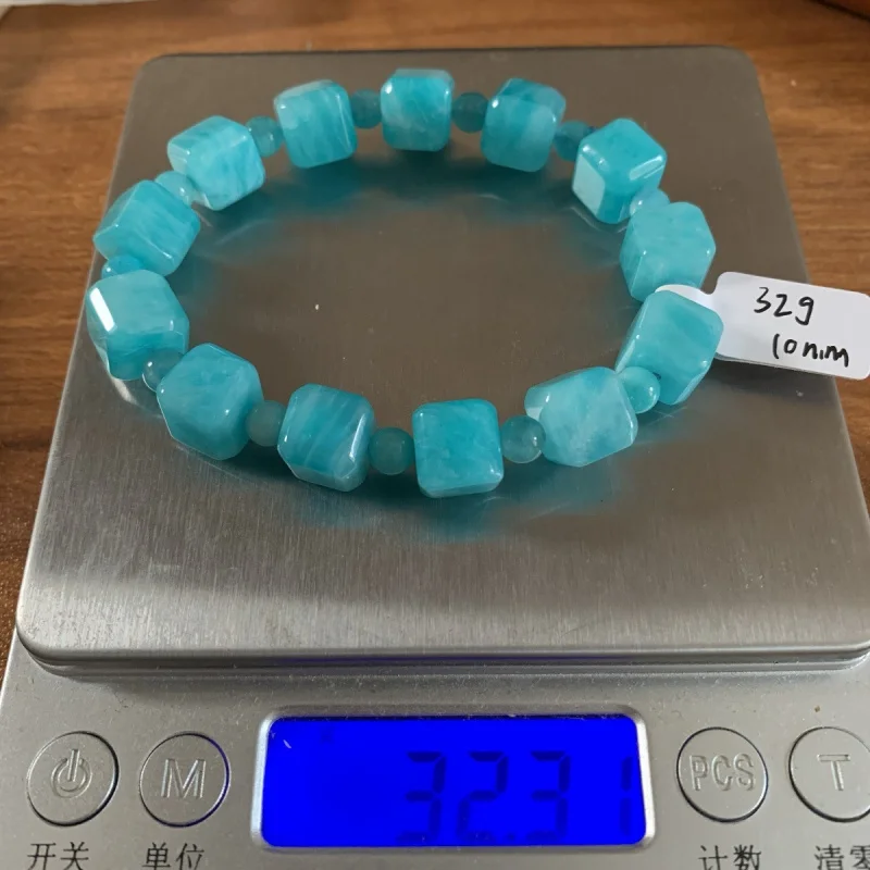 

Natural Old Mine Amazonite Bracelet Square Sugar Cube Bead Jewelry