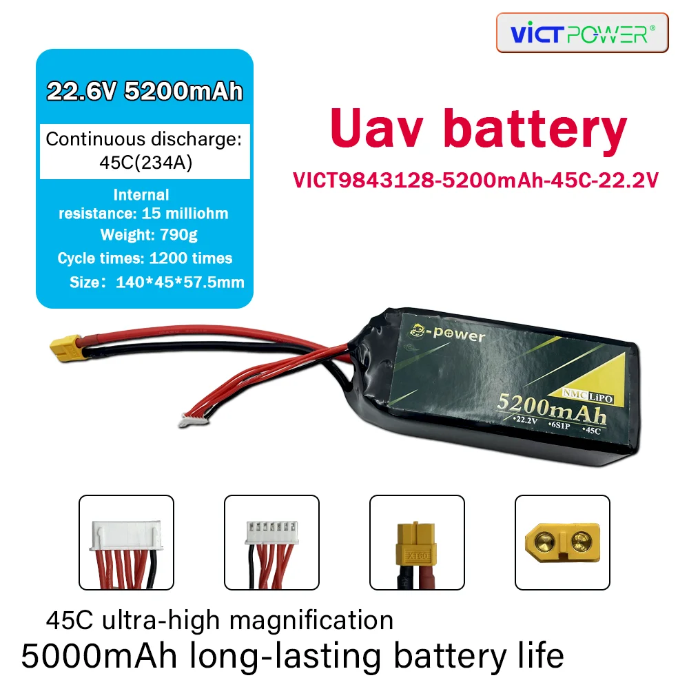 

Victpower 6S 22.2V 45C 5200Mah UAV Battery 8000/12000/22000/30000/33000/35000Mah Drone Battery for FPV Drone