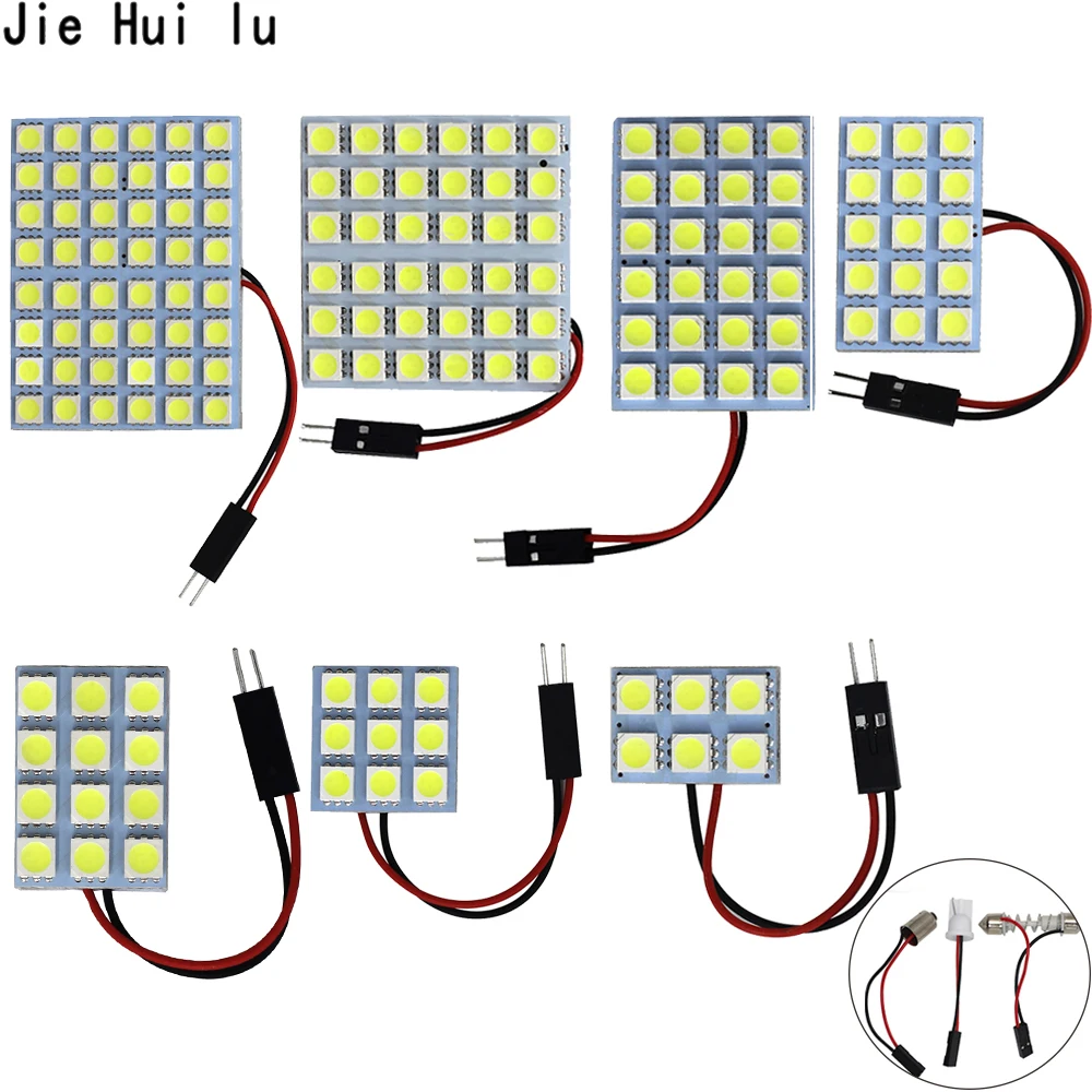 6 9 12 15 24 SMD 5050 LED Auto Panel Light Reading Dome Bulb Car Interior Roof Map Lamp T10 W5W C5W C10W Festoon 3 Adapter Base