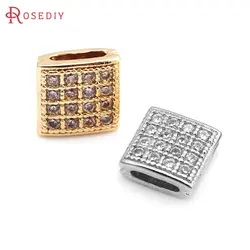 6PCS 18K Gold Color Brass and Zircon Flat Square Spacer Beads Bracelet Beads High Quality Jewelry Making Supplies Accessories