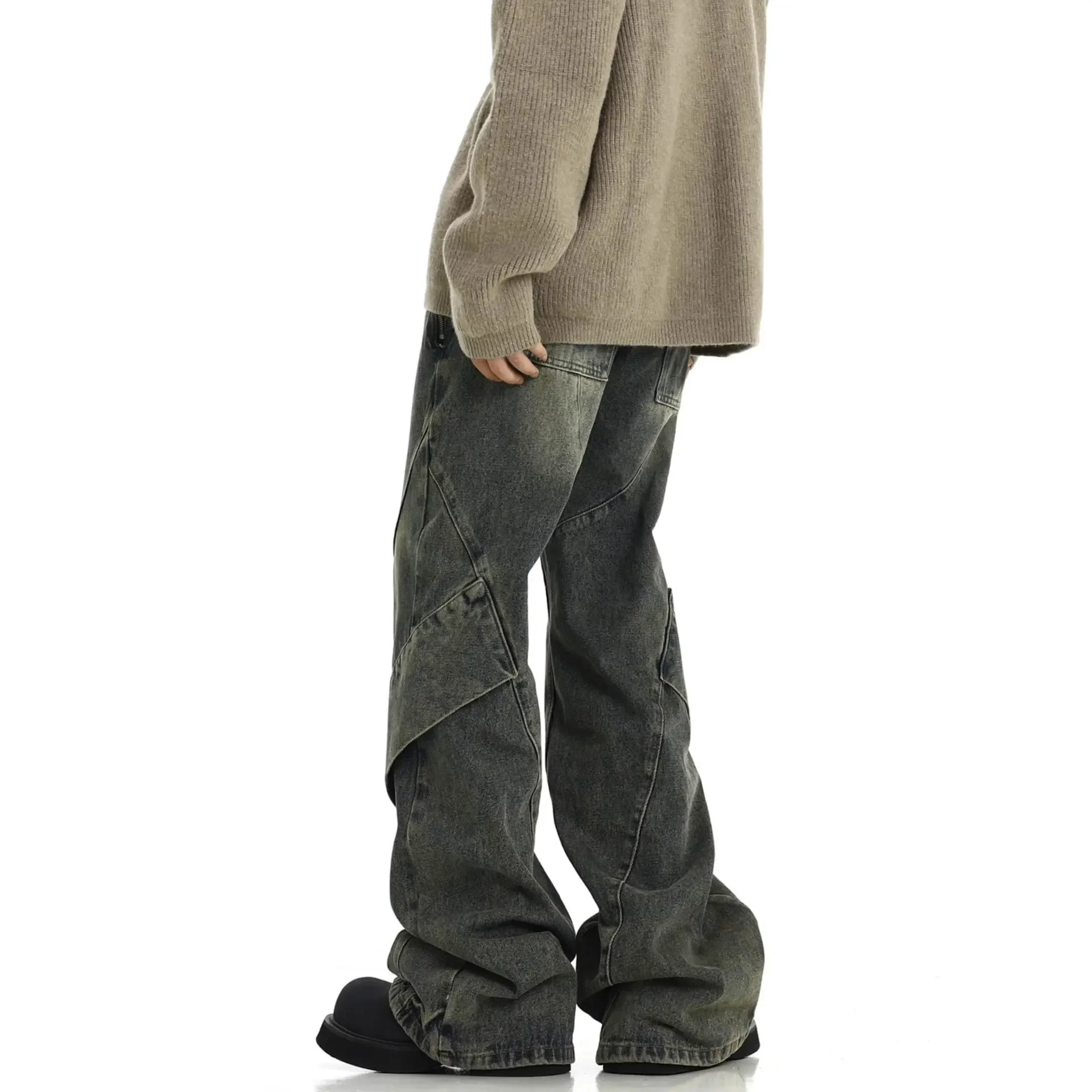 

Мужские брюки длиной до пола, джинсы, джинсовые брюки-клеш, свободные повседневные прямые брюки с высокой талией, осень-зима 2025