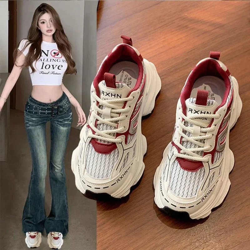 

New Girls' Casual Fashion Sneakers Designer Mesh Breathable Sports Shoe Running Ightweight Comfortable Chunky Vulcanized Shoe44