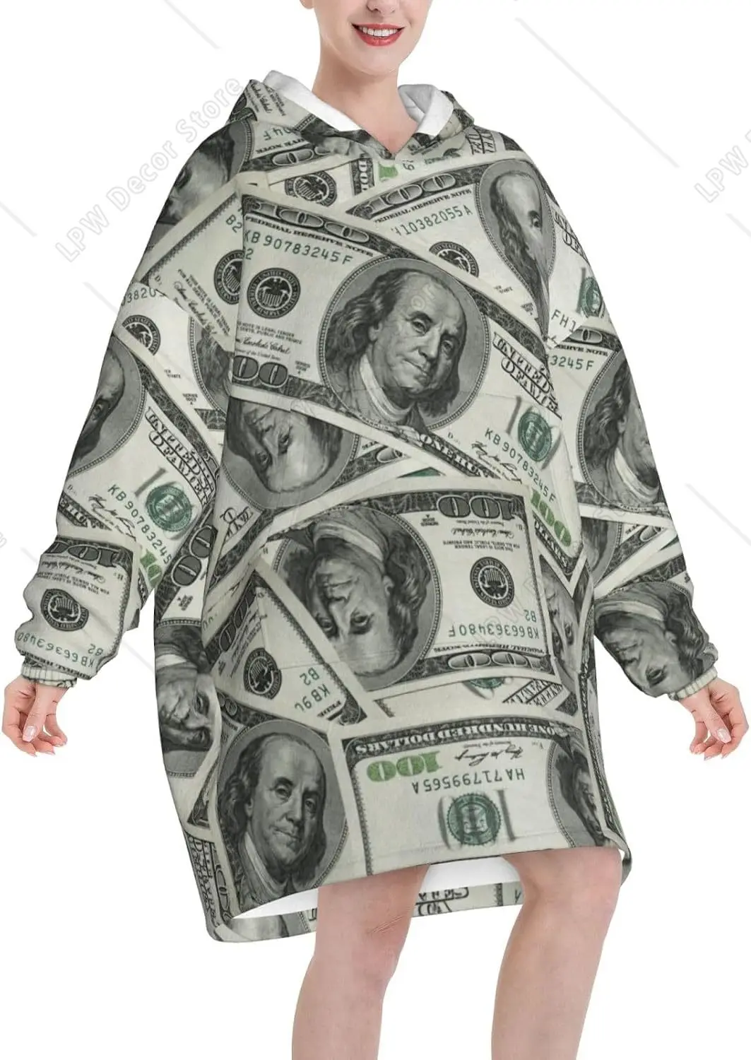 Dollars Bill Print Blanket Hoodies For Women And Men Adult Oversize Wearable Blanket Hoodies For Soft And Warm