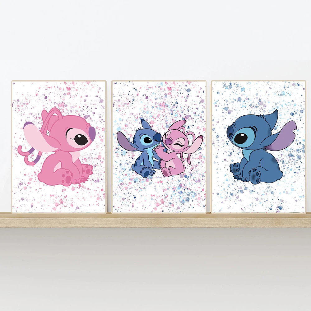 Lilo And Stitch Watercolor Prints Stitch Canvas Painting Poster Blue and Pink Art Picture For Children Room Christmas Gift Decor