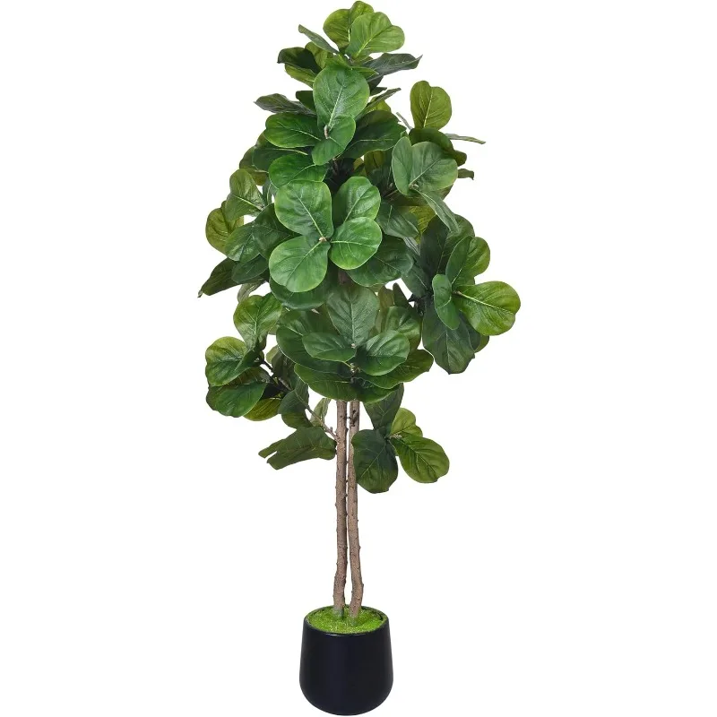 

Artificial Fiddle Leaf Fig Tree with Planter, 5Ft Faux Floor Plants Fake Tropical Tree with Pot