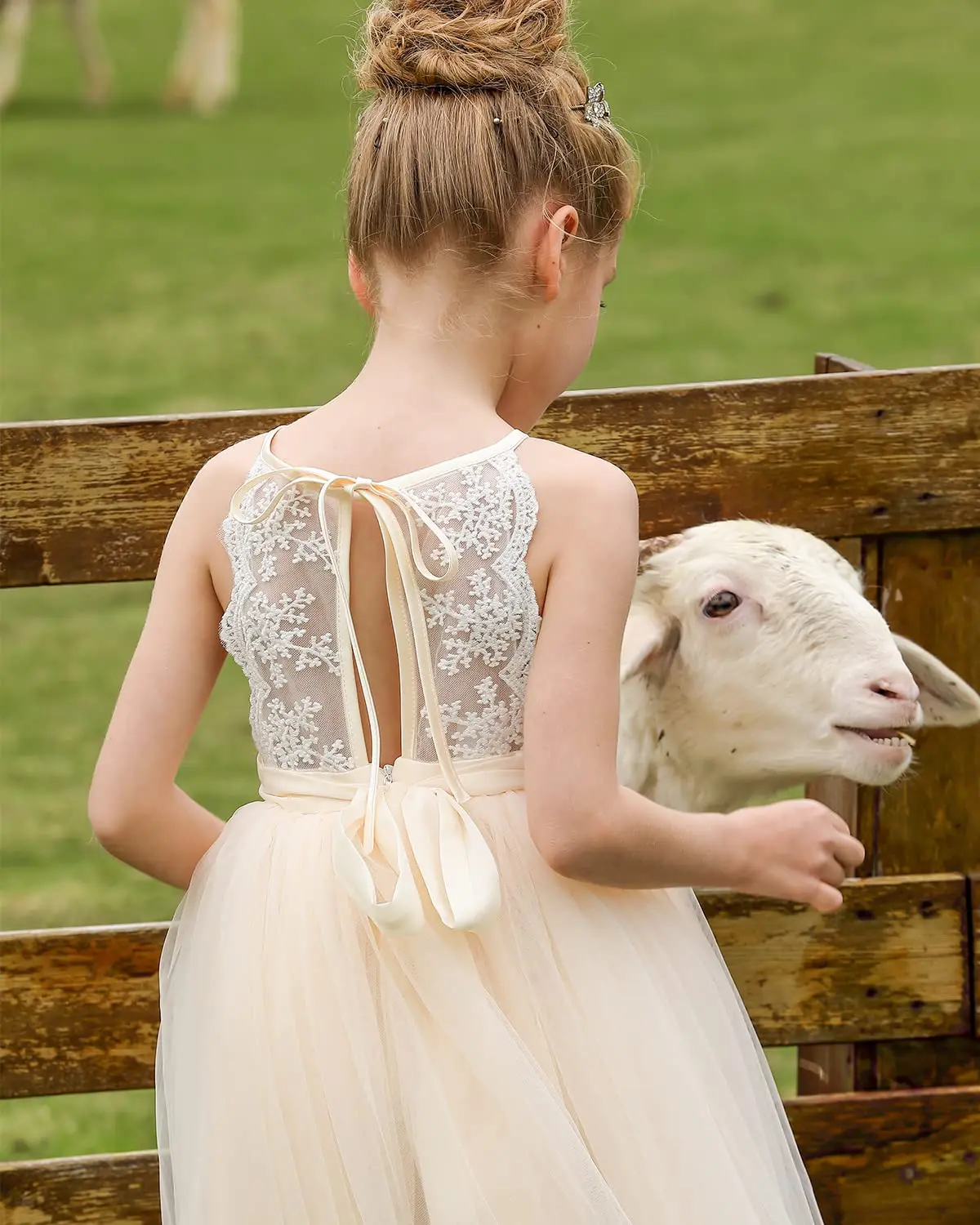 Vestidos de encaje con espalda de flores para niña, tirantes finos para niños, boda, cumpleaños, día del té, vestido de fiesta largo