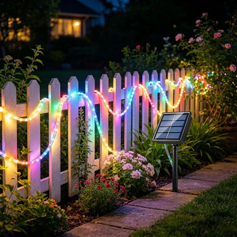 Solar LED Rope Lights Waterproof Rainbow Tube String Lights Outdoor Ambient Fairy Lights for Garden Courtyard Patio Decoration