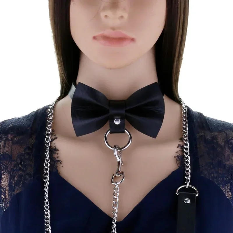 

Decopunk New Sexy Punk Choker Collar Leather Bondage Bowknot Leash Goth Jewelry Women Gothic Necklace Harajuku Belt Fashion