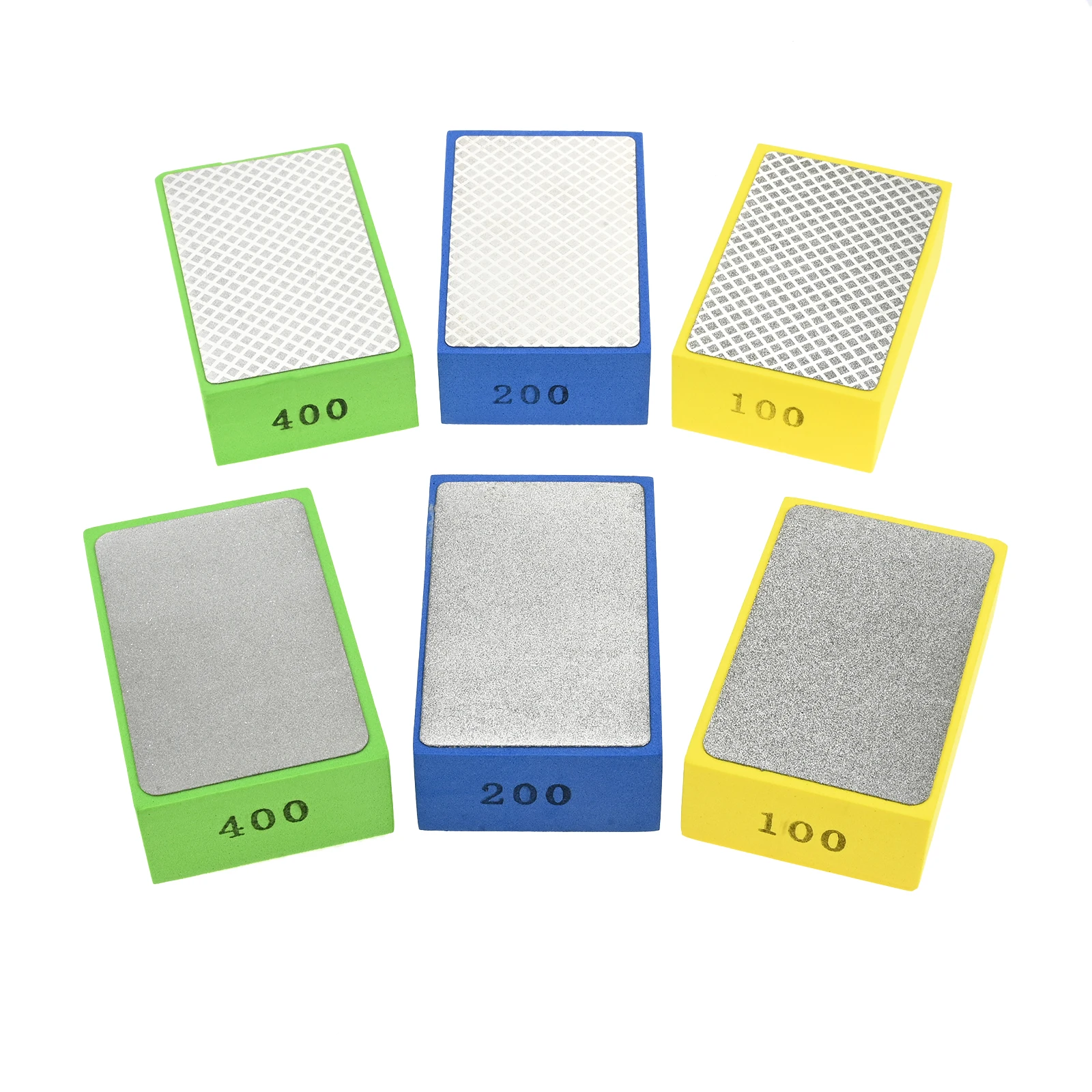 

6 шт., алмазная губка, подушечки для ручной полировки, абразивный шлифовальный блок, влажный и сухой шлифовальный блок для стеклянной плитки, мраморная зернистость 100, 200 400