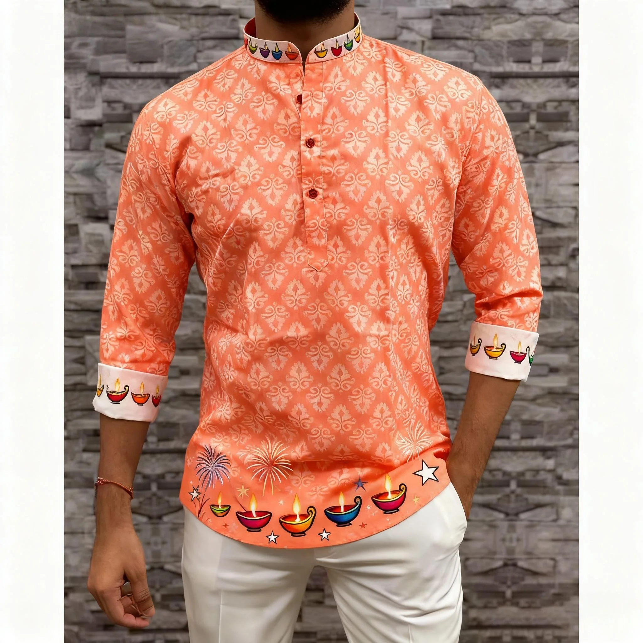 ملابس رجالية مسلمة طباعة عرقية ملابس زفاف على الطراز الوطني قمصان كلاسيكية بأكمام طويلة تقليدية Vetements Homme Musulman #6