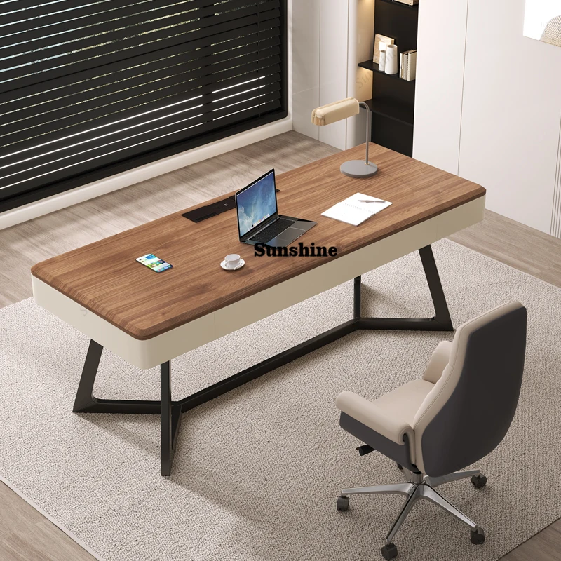 

Italian minimalist walnut solid wood desk modern high-end light luxury study desk designer computer desk