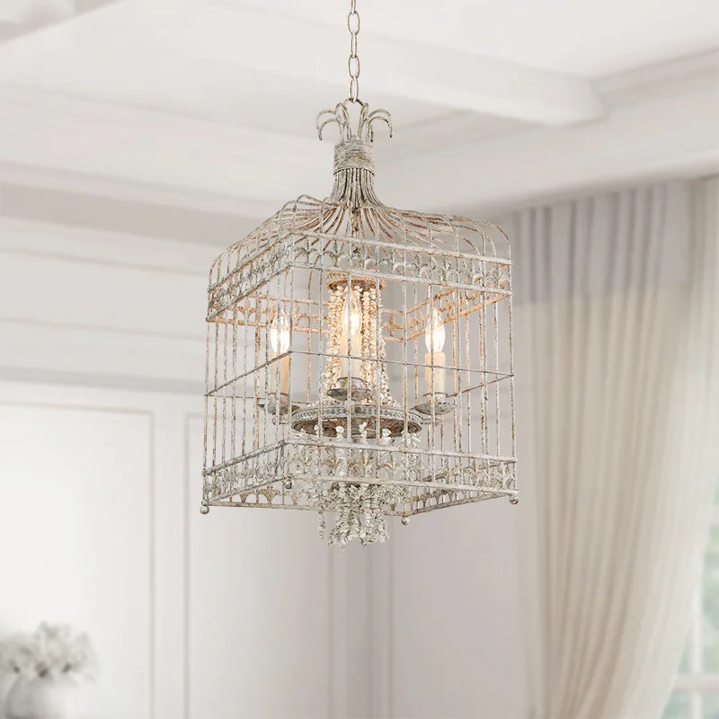 American retro old bird cage lamp chandelier, creative industrial style designer restaurant lamps and bed and breakfast