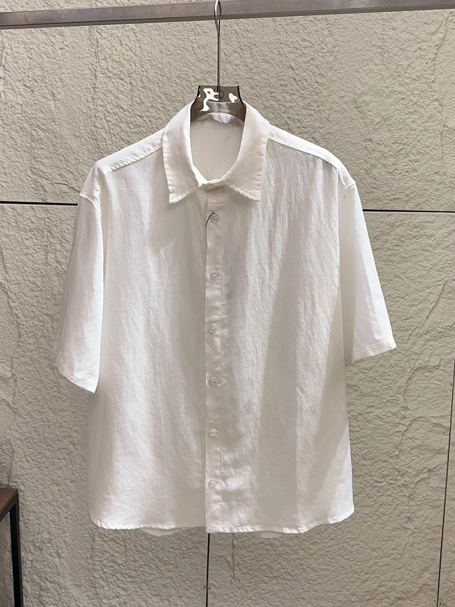 

Cool Feeling Breathable 100% Linen Men's Summer Casual Comfortable Loose Short Sleeve Shirt Versatile Lightweight Fashion