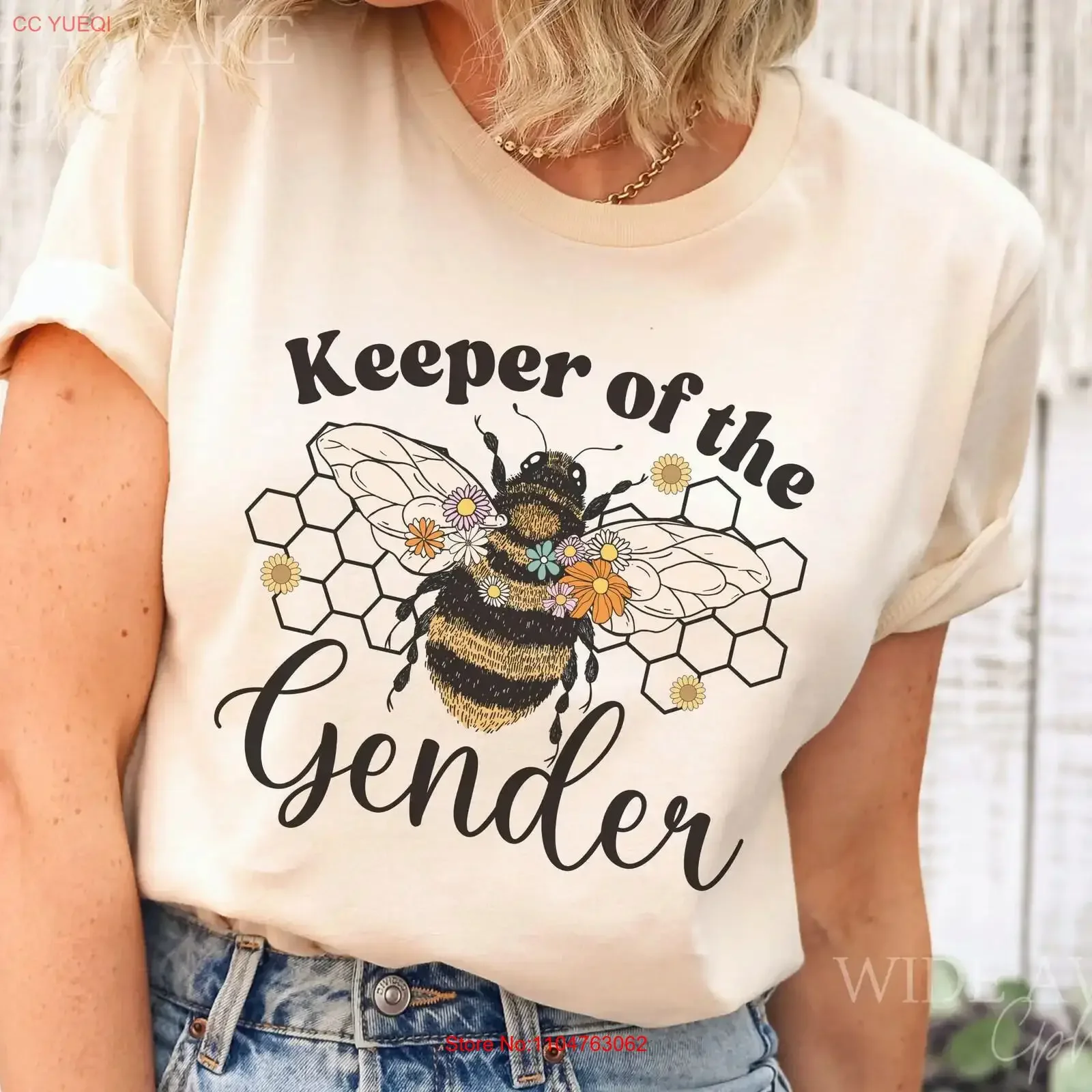Bee Themed Gender Reveal T shirt Keeper of the Bumble Hive for Family Aunt Baby Shower vintage Washed designer clothes Casual