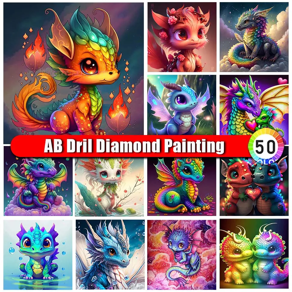 

Zipper Bag AB Diamond Painting Dragon Baby 5d DIY Full Drill Diamond Mosaic Embroidery Cartoon Children's Gift Kits Room Decor