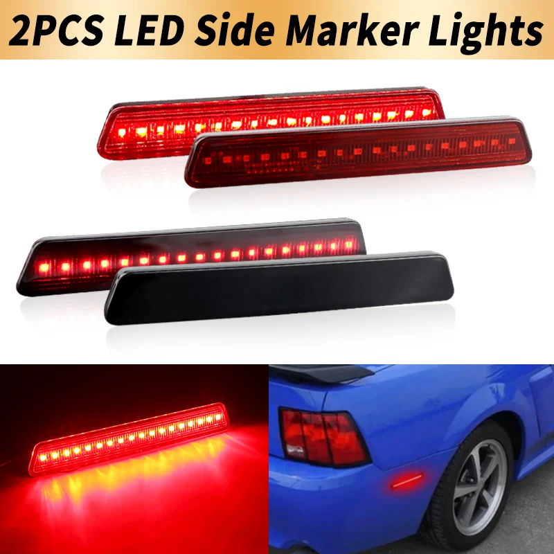 

2 шт. красные/дымчатые линзы, красный светодиодный задний бампер, боковой габаритный фонарь, указатель поворота, Canbus для Ford Mustang 1999-2004, автомобильные аксессуары